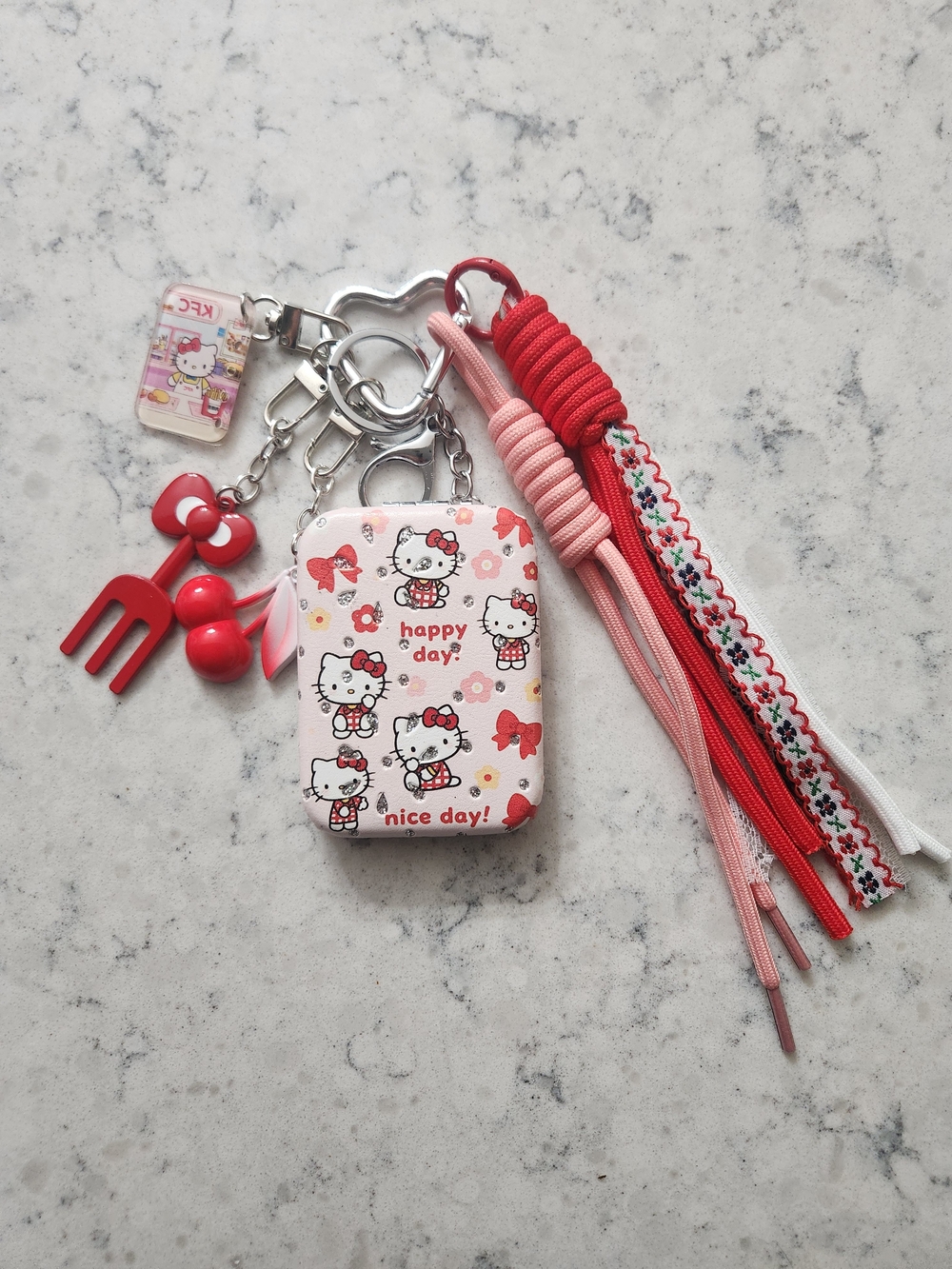 Hello Kitty Pink Red Mirror Keychain